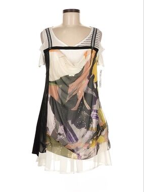 C’ FAIT POUR VOUS of PARIS ~ Abstract Cold Shoulder Layered Ruffled Dress size 2